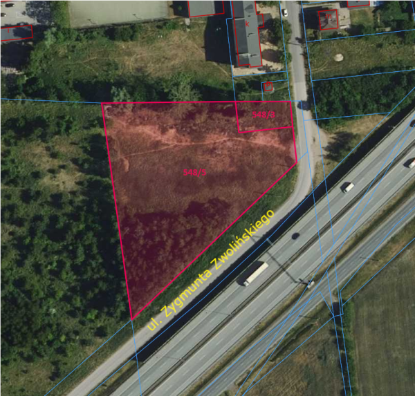 Mapa z zaznaczonymi działkami, przeznaczonymi do sprzedaży położonymi przy ul. Zygmunta Zwolińskiego w Rawie Mazowieckiej